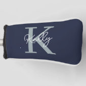 Modern Navy Blue Monogram Script Golf Headcover (Vorderseite)