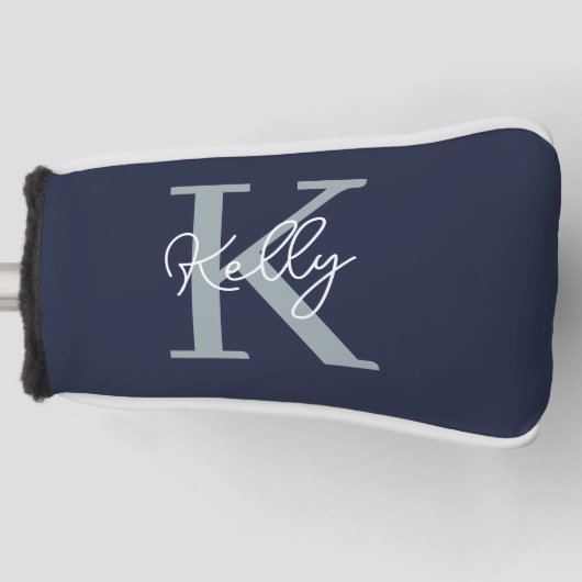 Modern Navy Blue Monogram Script Golf Headcover (Vorderseite)