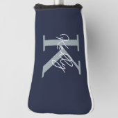 Modern Navy Blue Monogram Script Golf Headcover (Rotieren 90)