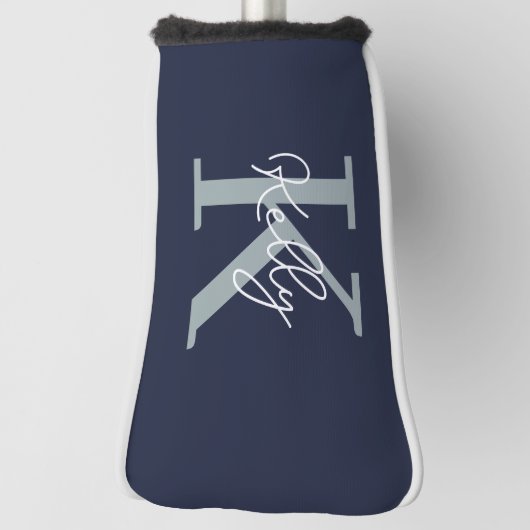 Modern Navy Blue Monogram Script Golf Headcover (Rotieren 90)