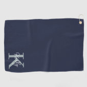 Modern Navy Blue Monogram Script Golfhandtuch (Horizontal)