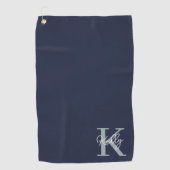Modern Navy Blue Monogram Script Golfhandtuch (Vorderseite)