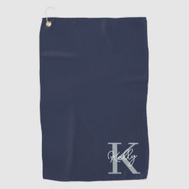 Modern Navy Blue Monogram Script Golfhandtuch