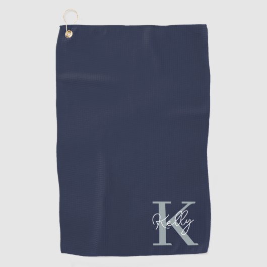 Modern Navy Blue Monogram Script Golfhandtuch (Vorderseite)