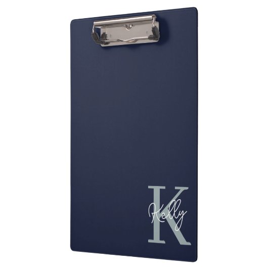 Modern Navy Blue Monogram Script Klemmbrett (Links)
