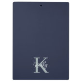 Modern Navy Blue Monogram Script Klemmbrett (Rückseite)