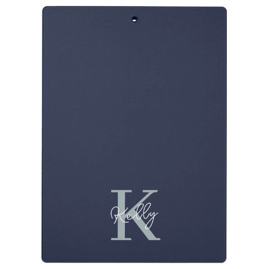 Modern Navy Blue Monogram Script Klemmbrett (Rückseite)