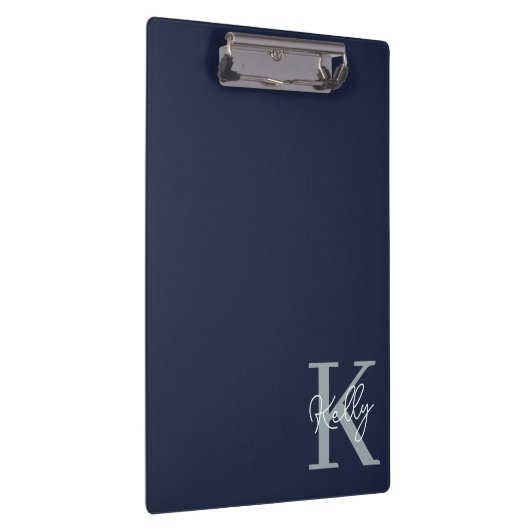 Modern Navy Blue Monogram Script Klemmbrett (Rechts)