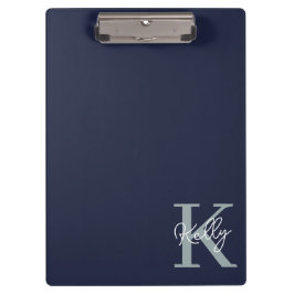 Modern Navy Blue Monogram Script Klemmbrett