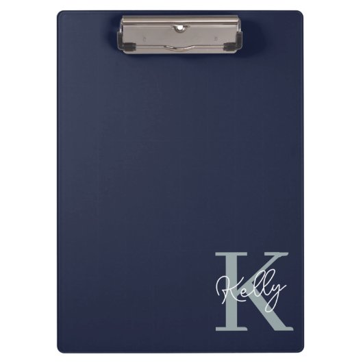 Modern Navy Blue Monogram Script Klemmbrett (Vorderseite)