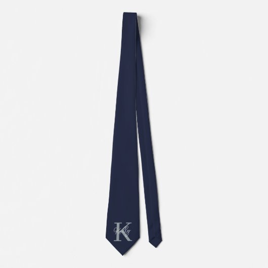 Modern Navy Blue Monogram Script Krawatte (Vorderseite)