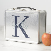 Modern Navy Blue Monogram Script Metall Brotdose (Beispiel)