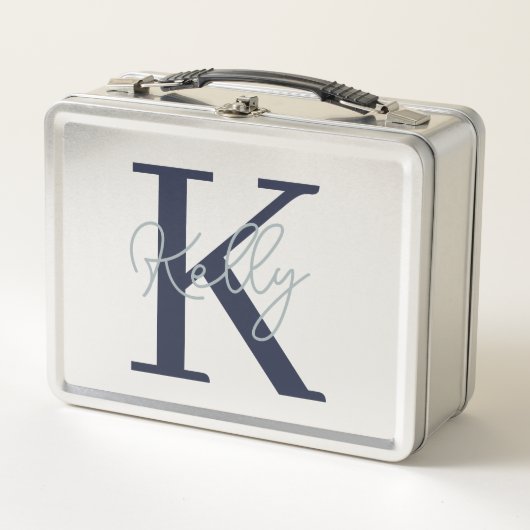 Modern Navy Blue Monogram Script Metall Brotdose (Vorderseite)