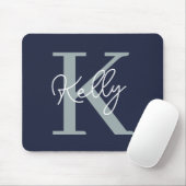 Modern Navy Blue Monogram Script Mousepad (Mit Mouse)