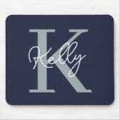Modern Navy Blue Monogram Script Mousepad (Vorne)