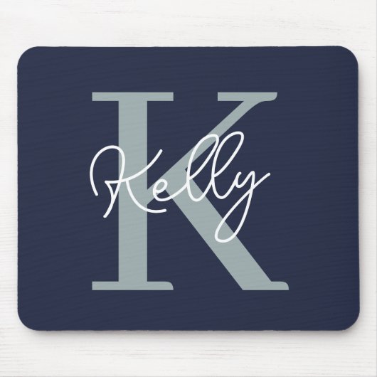 Modern Navy Blue Monogram Script Mousepad (Vorne)