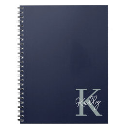 Modern Navy Blue Monogram Script Notizblock