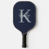 Modern Navy Blue Monogram Script Pickleball Schläger (Rückseite)