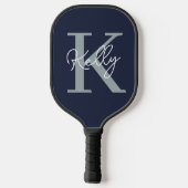 Modern Navy Blue Monogram Script Pickleball Schläger (Rückseite)