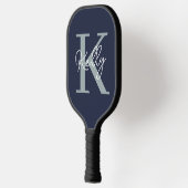 Modern Navy Blue Monogram Script Pickleball Schläger (Links)