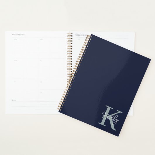 Modern Navy Blue Monogram Script Planer (Anzeige)