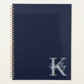 Modern Navy Blue Monogram Script Planer (Vorderseite)