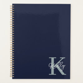 Modern Navy Blue Monogram Script Planer