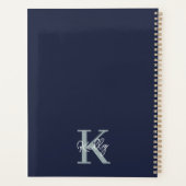 Modern Navy Blue Monogram Script Planer (Rückseite)
