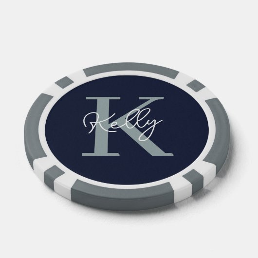 Modern Navy Blue Monogram Script Pokerchips (Einzeln)