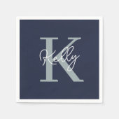 Modern Navy Blue Monogram Script Serviette (Vorderseite)