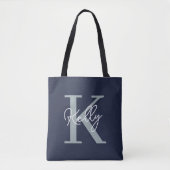 Modern Navy Blue Monogram Script Tasche (Vorderseite)