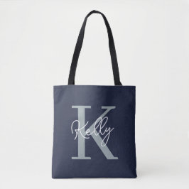 Modern Navy Blue Monogram Script Tasche