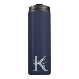 Modern Navy Blue Monogram Script Thermosbecher