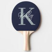 Modern Navy Blue Monogram Script Tischtennis Schläger (Vorderseite)