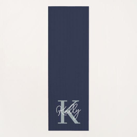 Modern Navy Blue Monogram Script Yogamatte (Vorderseite)