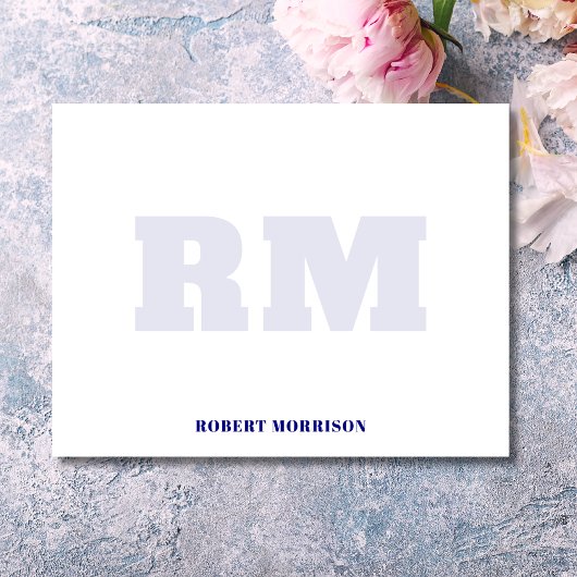 Modern Navy Blue Monogram Stationery Note Card Einladung