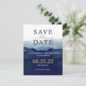 Modern Navy Blue Ombre Wasserfarbe Save the Date (Stehend Vorderseite)