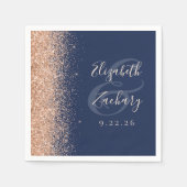 Modern Navy Blue Peach Glitter Wedding Serviette (Vorderseite)