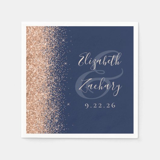 Modern Navy Blue Peach Glitter Wedding Serviette (Vorderseite)