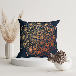 Modern Navy Blue Peach Mandala Kissen