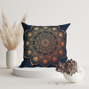 Modern Navy Blue Peach Mandala Kissen