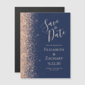 Modern Navy Blue Peach Save Date Magnetic Card Magnetkarte (Vorne/Hinten)