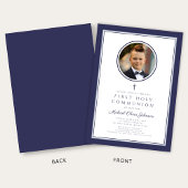 Modern Navy Blue Photo Boy First Communion Einladung