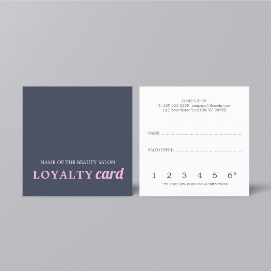 Modern Navy Blue Pink Beauty Loyalty Card Treuekarte