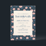 Modern Navy Blue Pink Boho Floral Bat Mitzvah Einladung<br><div class="desc">Moderne Navy Blue Pink Boho Floral Bat Mitzvah Einladung</div>