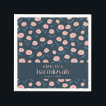 Modern Navy Blue Pink Boho Floral Bat Mitzvah Serviette<br><div class="desc">Modern Navy Blue Pink Boho Floral Bat Mitzvah Napkins</div>