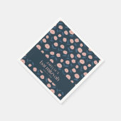 Modern Navy Blue Pink Boho Floral Bat Mitzvah Serviette (Ecke)