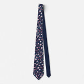 Modern Navy Blue Pink Floral Monogram Krawatte (Vorderseite)