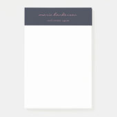 Modern Navy Blue Pink Script Calligrafy Monogram Post-it Klebezettel (Vorderseite)