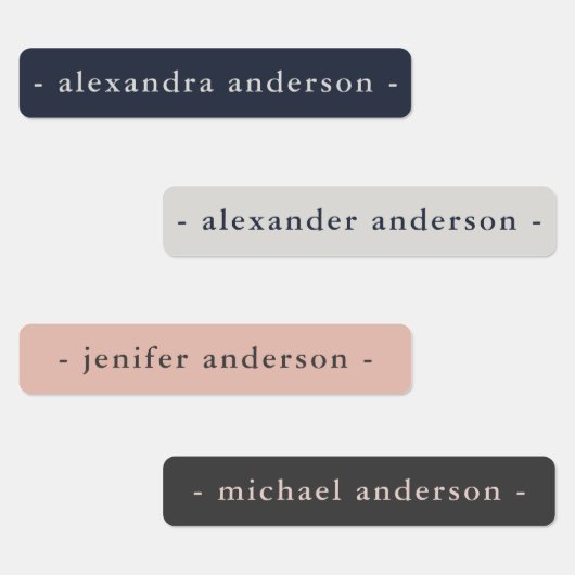 Modern Navy Blue Platinum Rose Waterproof Name Etiketten (Gruppe)